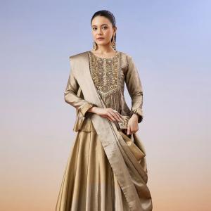 Banarasi Tissue Zardosi Kurta Lehenga With Tassels