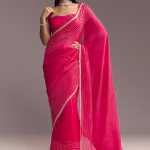 Hot Pink Organza Saree With Stone And Cut Dana Work