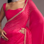 Hot Pink Organza Saree With Stone And Cut Dana Work