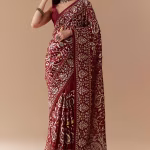 Maroon Tissue Organza Resham Work Saree with Unstitched Blouse