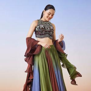Multi Colour Fusion Lehenga With Dupatta