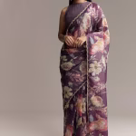 Purple Crush Tissue Saree With Floral Print And Embroidered Border