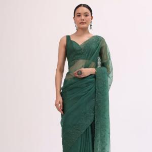 Castleton Green Organza Saree With Unstitched Blouse